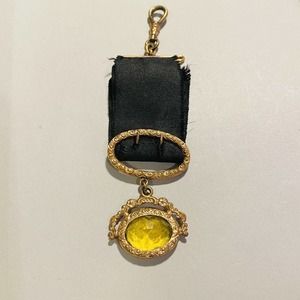 Antique Victorian Gold Filled Ornate Watch Fob Large Oval Stone